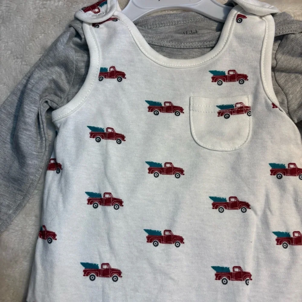 NWT Infant SET 18 months Bodysuit White w/Red Trucks & Grey Shirt & Red Slippers